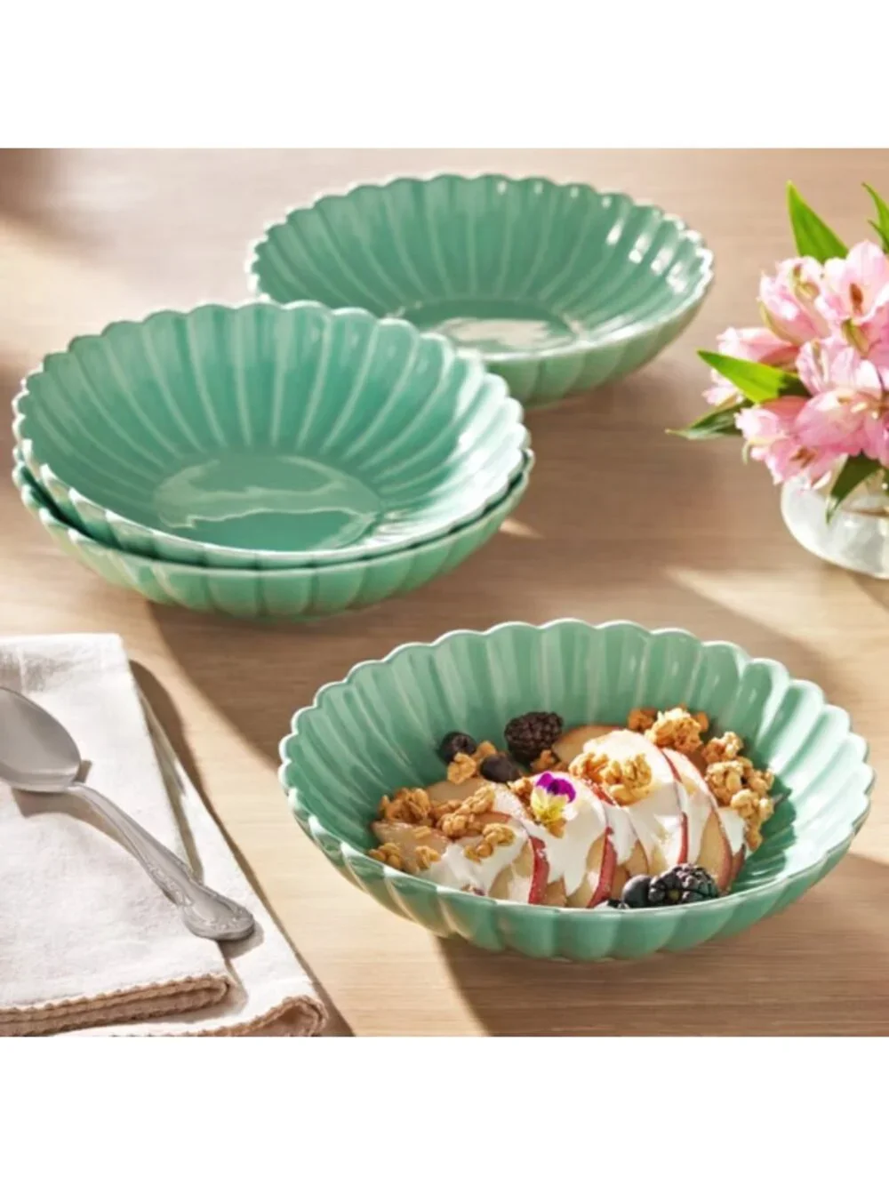 The Pioneer Woman Home Green 4 Set Colette 100% Stoneware Round Dinner Bowls